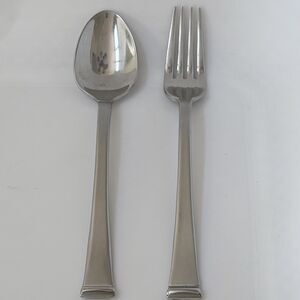 2pc Cambridge Silver Soup Spoon & Fork Stainless 18/8 Frosted Glossy Tip & Bowl